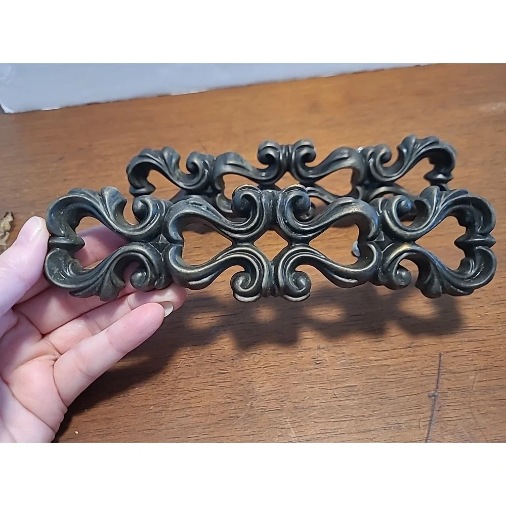 SET‎ OF 2 Intricate Scroll Drawer Pulls Black And Gold 4.5